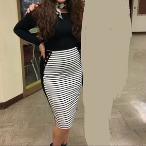 White House Black Market Striped Midi Pencil Skirt with Sailor Buttons Size 6